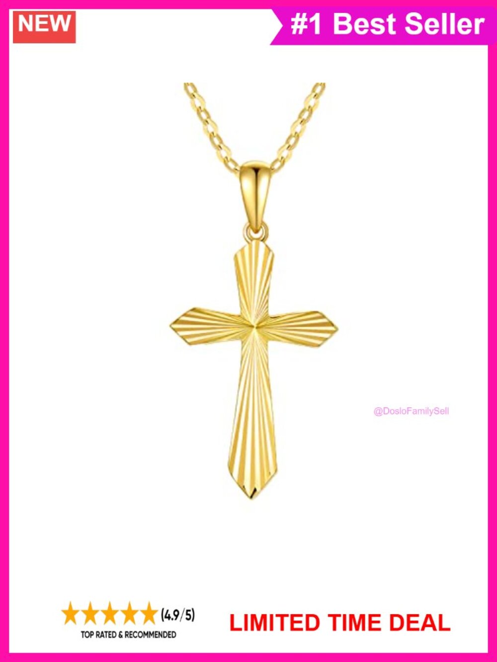 Solid 14K Gold Cross Pendant Necklace Diamond-Cut Religious Jewelry